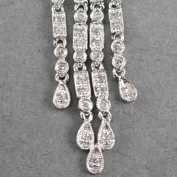 Fine Designer ADL 14k White Gold 1/4 tcw Art Deco Slide Necklace Pendant - Picture 3 of 9